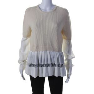 No21 Womens Crew Neck Long Sleeves Pullover Sweater White Wool Size EUR 42